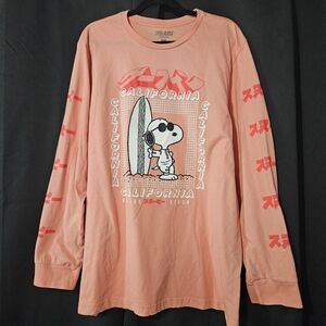Peanuts Peach Snoopy California Malibu Beach Japan Graphic Long Sleeve Tee XXL